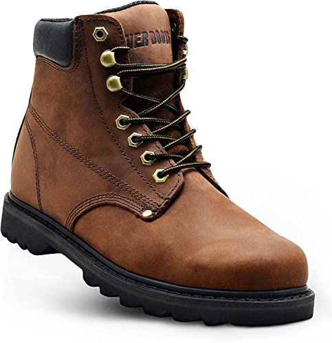 EVER BOOTS Tank Men's Soft Toe Oil Full Grain Leather Work Boots Construction Rubber Sole (6.5 D(M), Darkbrown)