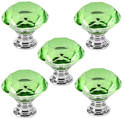 5 PCS 30mm Grün Kristallglas Diamant Form Türknauf/MöbelKnopf/Möbelgriffe für Küche Schränke, Kleiderschrank, Kommode, Schublade,Schranktür Schlafzimmer und Badezimmer KinderZimmer Dekor etc.