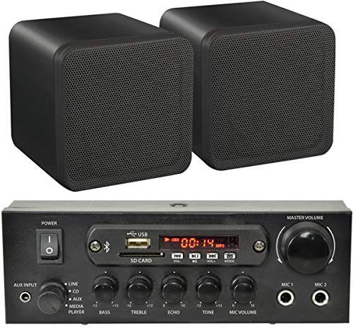 Loops SMART HOME BLUETOOTH SPEAKER SYSTEM – 2x 80W Black Bookshelf Speakers & 110W Wireless Compact Amplifier *ECHO/ALEXA* - Café, Bar, Restaurant, Home Cinema Surround Sound, Mini Amp Audio HiFi Kit