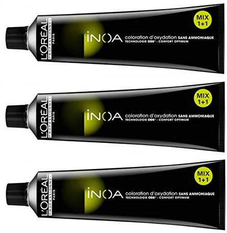Loreal INOA 4,8 - Tinte para el cabello (3 unidades, 60 ml, sin amoniaco)