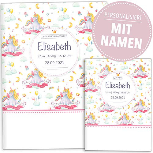 OLGS U-Heft Hülle SET Unicorn Dreams Untersuchungsheft Hülle & Impfpasshülle schöne Geschenkidee personalisierbar mit Namen und Geburtsdatum (U-Heft Set personalisiert, I Believe in Myself)