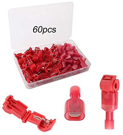 FULARR 60Pcs (30 Paires) Prime T-Tap Fil Électrique Connecteur Set, T-Tap Rapide Epissure Bornes et Entièrement Isolés Mâles Bornes Kit –– Rouge