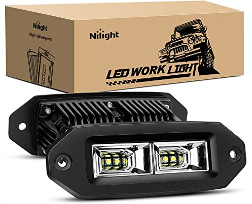 Nilight 2Pcs 40W Flush Mount LED Pods Flood LED Work Light Bar, Off Road Backup Driving Lights Fog Lamp for Jeep Bumper ATV UTV SUV Truck Boat