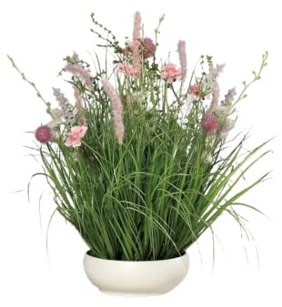 DPI GmbH Wiesenblumen Blumengesteck in Schale Tischgesteck Kunstblumen rosa 50 cm
