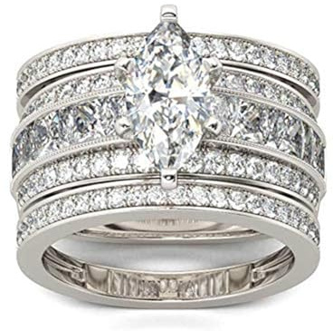 Jeulia 3Pcs Ensemble de Bagues de Fiançailles en Argent Sterling Bague Solitaire Coupe Marquise pour Femmes Anniversaire Mariage Engagement