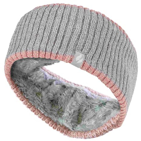 Heat Holders - Ladies Thick Cable Knitted Fleece Lined Thermal Winter Empty Skull Ear Warmer Headband (One Size, Ribbed Cloud Grey)