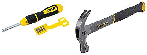 STANLEY Multibit Ratchet Screwdriver + 10 Bits & STHT0-51310 20oz Fiberglass Curved Claw Hammer, 570g