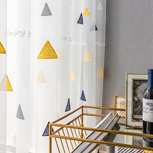 Lsimeru Dreieck Gardinen Vorhäng Wohnzimmer Transparent Kräuselband Stickerei Muster Voile Vorhange Lichtdurchlässig Fensterschal für Schlafzimmer 2er-Pack 260x140
