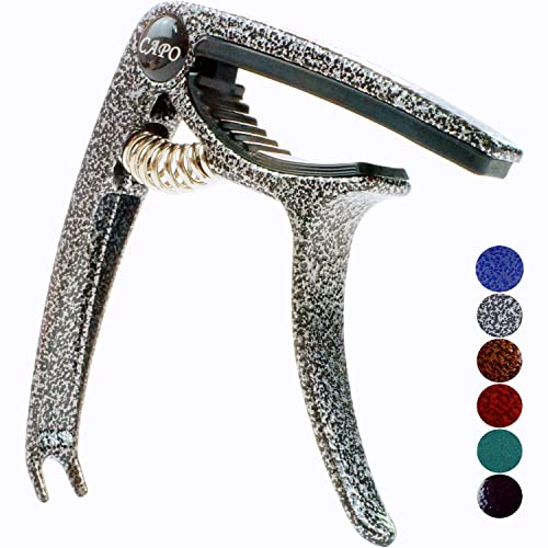 Schnellwechsel-Gitarren-Kapodaster, leichter Kapodaster aus Zinklegierung, für Akustik- und E-Gitarre, Bass, Mandoline, Banjo, Ukulele, Kapodaster mit metallischer Alligatormaserung (Argent Black)
