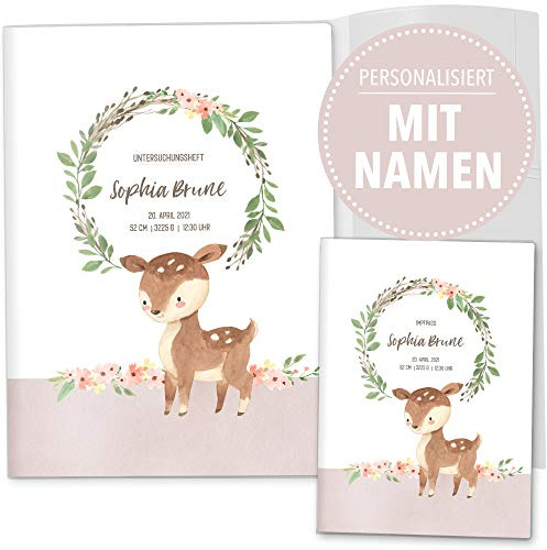 OLGS U-Heft und Impfpasshüllen Set 3-teilig | Cute Forest Reh | Untersuchungsheft Hülle & Impfpasshülle schöne Geschenkidee personalisierbar mit Namen und Geburtsdatum (U-Heft Set, personalisiert)