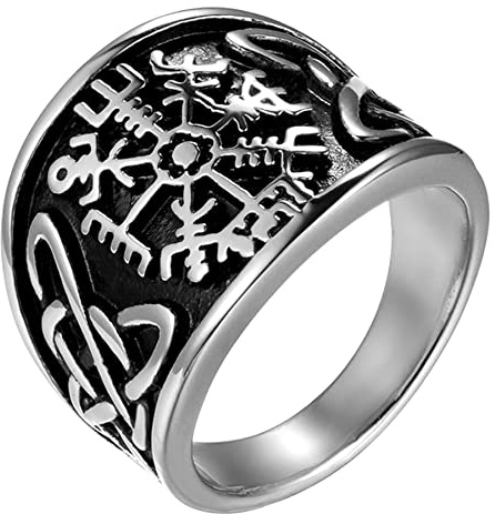 JewelryWe Schmuck Herren-Ring Edelstahl Vintage Wikinger Rune Kompass Vegvisir Ringe mit Keltischen Knoten Männer Bandringe Gravur, Silber Gold Schwarz Größe 54 bis 76