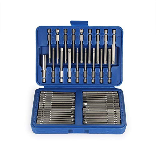 Lot de 50 embouts de tournevis magnétiques longs de 75 mm avec tige hexagonale de 6,35 mm, y compris les tournevis Trox/PH/PZ/plats pour réparation
