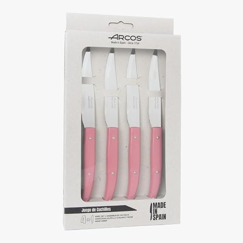 Arcos Serie Steak Basics - Steakmesser-Set, 4-teilig, Edelstahlklinge, 110 mm, glatte Schneide, Polypropylen-Griff, Rosa