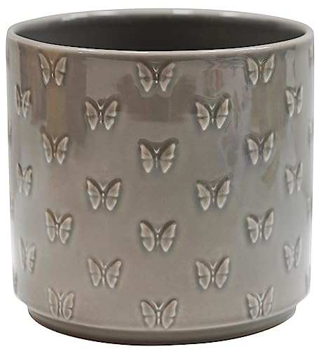 Ivyline Übertopf, Steingut, Grauer Schmetterling, 17,5 x 17 cm
