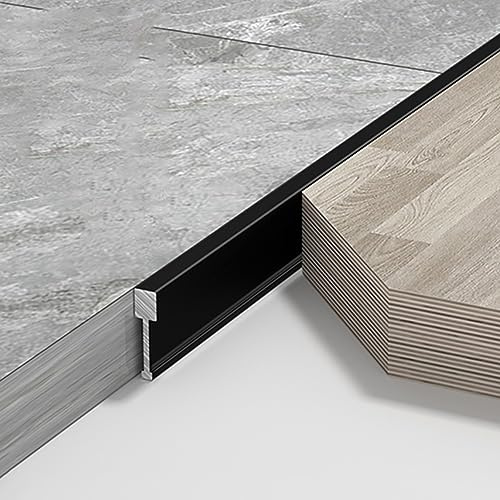 JAYWIS Übergangsprofil Extra Schmale Übergangsleiste Zwischen Laminat/Fliesen/Holz, Brückenabdeckleiste aus Aluminiumlegierung, Zuschneidbarer Fugenfüller auf dem Angrenzenden Boden (Color : Black)