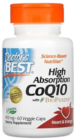 Doctor's Best High Absorption CoQ10 avec BioPerine, 400mg - 60 Gélules Végétales - Soutien Cardiovasculaire et Antioxydant