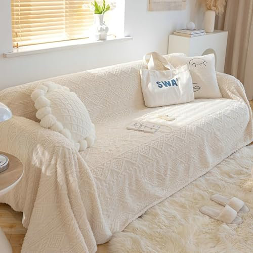 Ayoiow Schlafsofa Überzug Sofa Überzug Weiß Bezug Sofa 4 Sitzer Plüsch Einfarbig Mit Geometrischem Muster