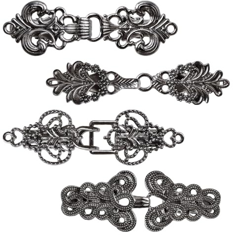 WANDIC Cloak Clasp Fasteners, 4Pcs Vintage Hollow Cape Fasteners Gun Black Clasps Cardigan Fastening Clips Jewelry Clips for Clothing Sweater Shawl