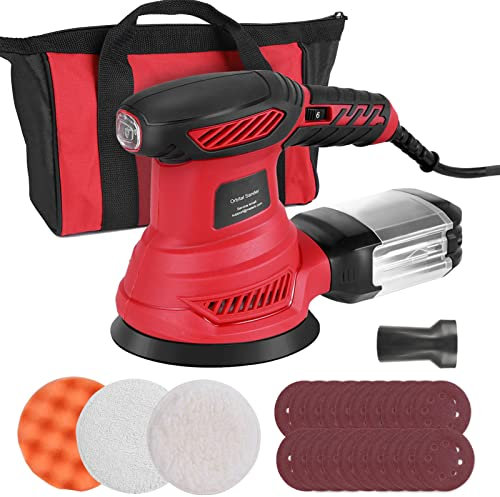 Vistreck Random Orbit Sander 300W 2.5-Amp Orbital Sander w/ 6 Variable Speeds，13000 RPM，20 Sanding Discs，3 Polishing Pads，Tool Bag，Efficient Dust Collector Woodworking，Sanding，Detailing，Finishing