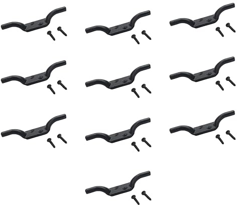 SUL Cleat Hook 100mm Heavy Duty Black Coated Rope Cord Cleat Hook, Halyard Rope Cleat Hook Flagpole Trailer Rope Roman Blind Cord Hooks Cleat Hooks for Washing Line with Screws - 4 inch (10)
