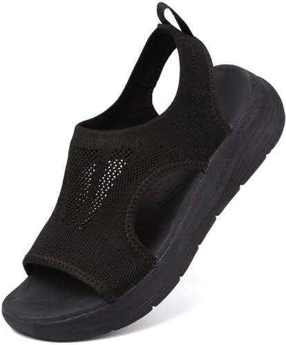 DimaiGlobal Sandalias Deportivas ortopédicas para Mujer Zapatos con Punta Abierta Cuña Lavable de Verano Sandalias para Caminar 37EU Negro