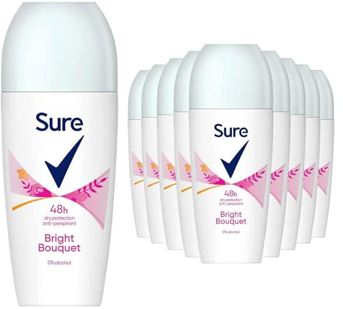 Sure Antiperspirant Roll On Bright Bouquet 48H Sweat and Odour Protection Roll On with Fresh, Light and Clean Scent Deodorant for Women, 50ml Pack of 12
