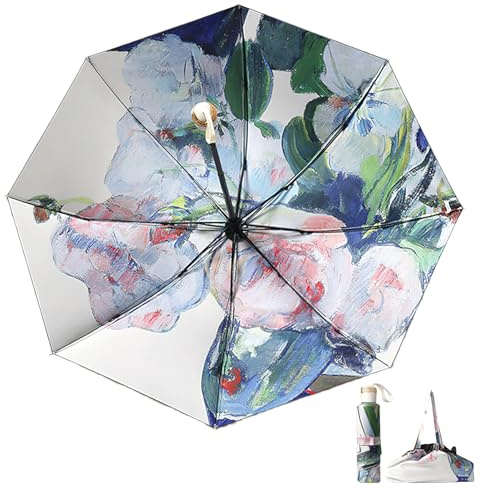 Anopo Mini Paraguas Plegable para Lluvia y Sol Paraguas Portátil para Viaje Compacto Con Bolsa Organizadora Protección UV Antiviento (Blanco Rosa)
