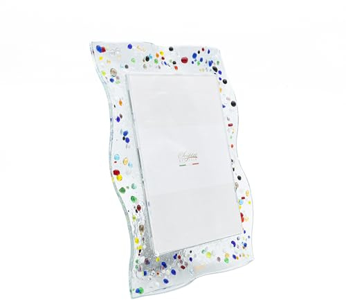 SOSPIRI VENEZIA Marco de Fotos de Cristal de Murano con Soporte para Escritorio o Mesa Foto 13x18 cm Adorno para el hogar Decorado a Mano Idea de Regalo para Recuerdo de Ceremonia (19X25 cm)