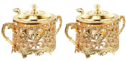 2 azucareros con tapa y cuchara, recipiente de azúcar de metal, tarro de cristal for dulces, bote for condimentos, soporte for sal y pimienta, dispensador de azúcar for cafetería, hogar y cocina, dora