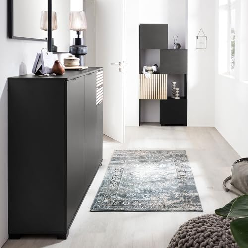 Lomadox Garderoben Set 2-teilig Schuhschrank Schuhkommode mit verstellbaren Regal Schrank modern in schwarz matt mit Eiche Natur