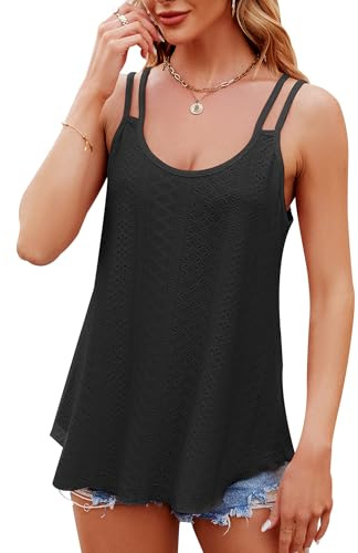 Baogaier Camiseta Verano para Mujer, Sin Mangas Color Sólido Chaleco Anchas Camiseta Elegante Negro Sexy con Tirantes Espagueti Camiseta Mujer Cuello Redondo Delgadas Informal Tank Top, L