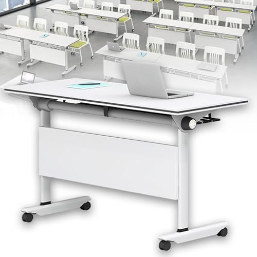 MOFGOE Tragbarer Konferenztisch mit Vier Feststellrollen, Klappbare Konferenzraumtische, Rollbarer Klappbarer Besprechungstisch, Platzsparender Schreibtisch für Führungskräfte,55x24x30in