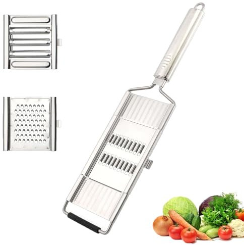 Multi Purpose Fruit & Vegetable Slicer, Shoptice 4 in 1 Multi-Purpose Vegetable Slicer Cuts Set, Handheld Stainless Steel Shredder Cutter Grater with 4 Adjustable Blades for Vegetable (3 Blades)