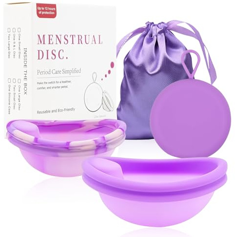 Menstruationsscheibe Set， 2 Wiederverwendbare Menstrual Disc Größe S & L mit Aufbewahrungstaschen Periodenscheiben aus Silikon aus 100% Medizinischem Silikon für Sport Schwimmen Und Intimität