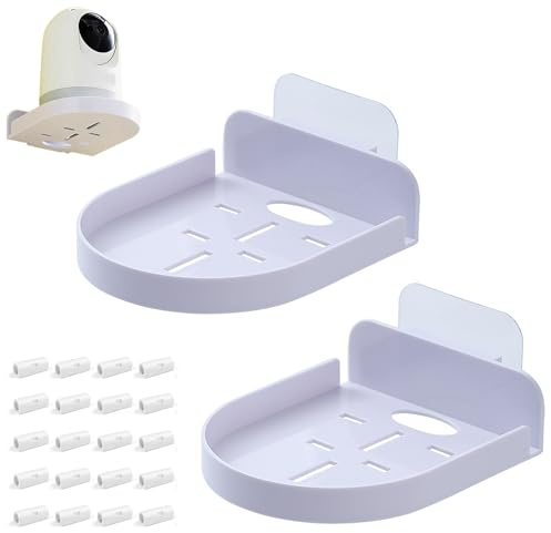 CHENNAN 2 Pcs Soporte adhesivo para cámara de seguridad, Soporte Montaje Pared Universal para Cámara de Vigilancia, Plástico Estante de Cámaras Domo Vigilancia, con Organizador Cables (Blanco)