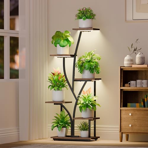 POZILAN Pflanzenständer für den Innenbereich mit Wachstumslicht, 7 Ebenen, hohes Pflanzenregal für den Innenbereich, 119,4 cm Eckpflanzenständer für Zimmerpflanzen, Blumenständer für Wohnzimmer,
