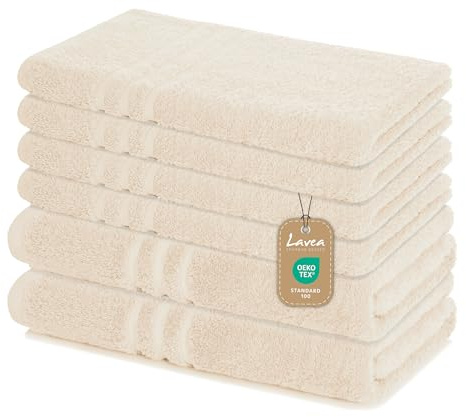 Lavea® 6-teiliges Handtuch Set, 100% Baumwolle - 4 Handtücher 50x100 cm & 2 Duschtücher 70x140 cm, weich, saugstark & pflegeleicht, Flauschiges Badehandtuch Set für Bad, Gäste & Spa, Creme