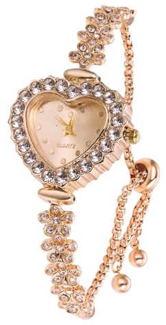 Halukakah Kids' Sparkling Diamond Watch - Rose Gold Plated - Heart Dial - Quartz Adjustable Stainless Steel Wristwatch - Suitable for Girls and Boys