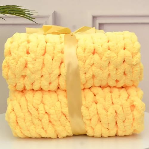 Wttfc Chunky Knit Decke, Hand Gestrickt Decke, Weich und Gemütlich Grob Strickdecke, Chenille-Decke, Kuscheldecke, Grobstrick Decke, Bettdecke Sofadecken Couchdecke,Gelb,50x50cm