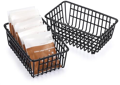 IGNPION Set of 2 Sugar Packet Caddy, Iron Wire Tea Bag Organiser Holder, Sweetener & Condiments Packet Bowl Small Table Storage Basket Container for Cafe, Bar, Restaurant, Hotel, Office