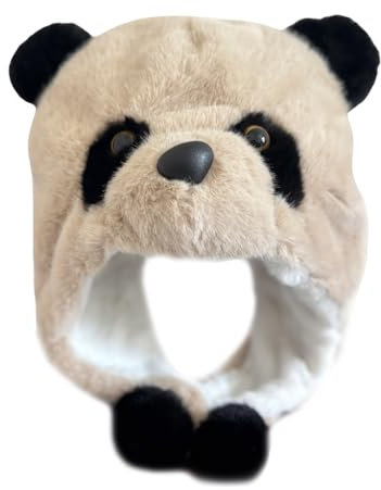 QUEENYARD Wintermütze, schöne Pandamütze aus Plüsch mit warmen Ohrenklappen, Skimütze für Damen und Kinder, Winteraktivität, Pullovermütze, Trappermütze mit Ohrenschutz