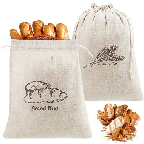2 Pezzi Sacchetto Portapane Riutilizzabili, 44 x 29 cm Sacchetto Pane Salvafreschezza, Sacchetto Pane con Cordoncino, Sacchetto di Stoffa per il Panes per Prodotti da Forno, Frutta e Verdura