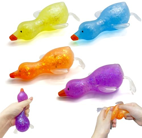 Yeefunjoy 4 Stück Ente Squishy, Cartoon Ente Stressabbau-Spielzeug Taba Squishy, Kawaii Squeeze Fidget Toy Fufu Squishy Anti Stress Spielzeug Quetsch Spielzeug für Kinder und Erwachsene Geschenk