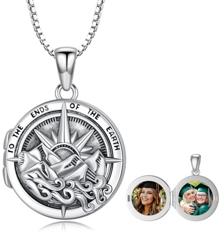 Flpruy Medaillon Halskette aus 925 Sterling Silber Medaillon mit Bild zum Öffnen, Herz und Rundes Medaillon Halskette, Amulett zum Öffnen, Fotoschmuck Geschenk für Frauen Männer Mädchen