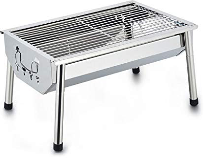 Silver Outdoor Barbecue Table, Simple Barbecue Foldable Barbecue Stove Non Stick Pan Barbecue Outdoor Equipment