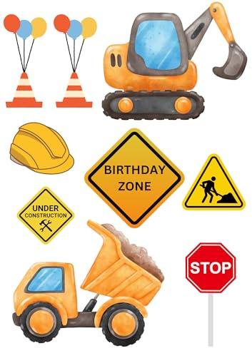 Edible print A4 Construction Diggers theme Cake topper set cake decorations icing paper UNCUT - Birthday - (wafer card)