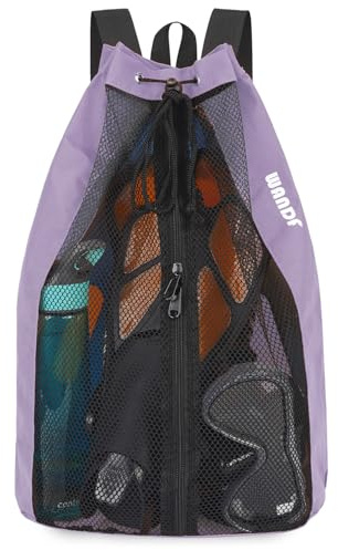 WANDF Swim Bag Mesh Drawstring Backpack Beach Backpack for Swimming, Gym, and Workout Gear(Purple)