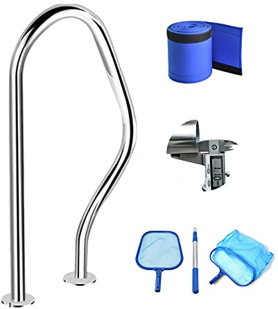 MYRDBT Pool Rail Pool Railing, Pool Handrail, Pool Handrails Pool Deck Hand Rail Handrails with Grip Cover + Pool Skimmer 304 Stainless Steel Easy Mount Safety Non-Slip 440lbs Load Capacit