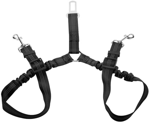 Ceinture de sécurité double pour chien, réglable 2 en 1 avec tampon élastique anti-choc, appuie-tête de voiture anti-nœuds, clip de ceinture de sécurité réfléchissant robuste pour animaux de compagnie