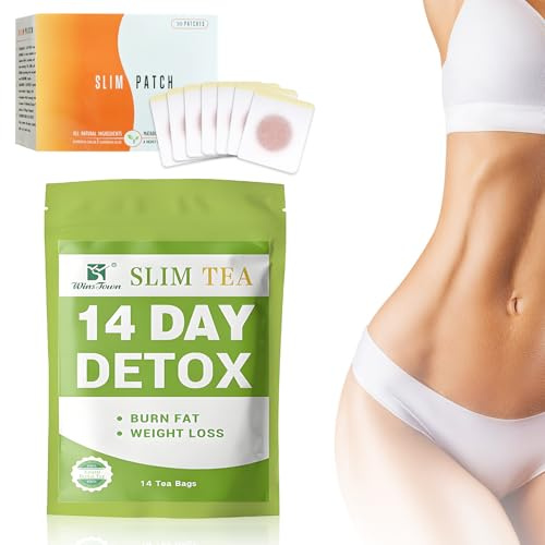 14 Tage Tee Zum Abnehmen Set, Detox Cleanse Weight Loss Tea mit 50 pcs Abnehmen Patch, Sanfte Entgiftung und Reinigung zur Gewichtsreduktion und zum Abbau von Bauchfett
